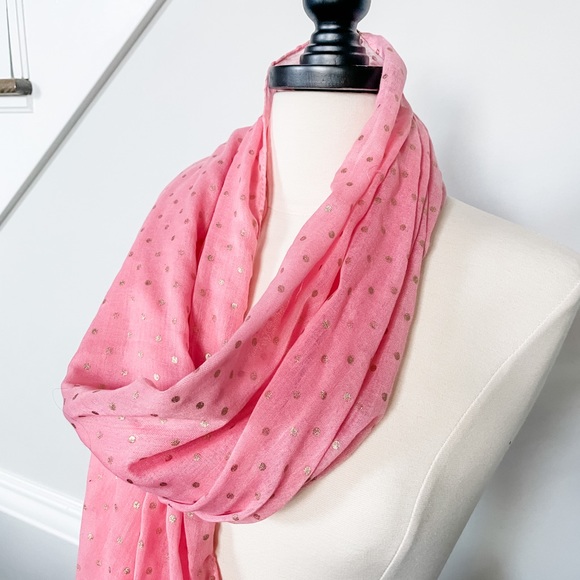 Pink and Gold Polka Dot Scarf - Picture 3 of 5